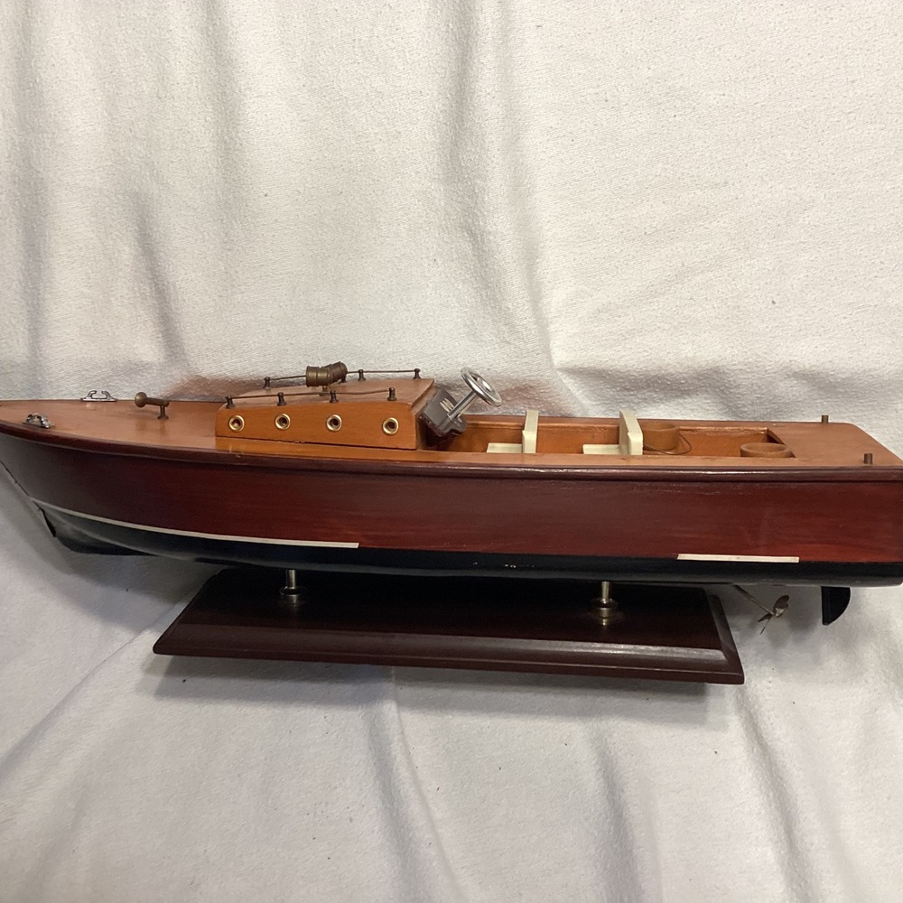Chris- Craft vintage Style Wooden  Boat Model Mahogany Runabout Nautical Display